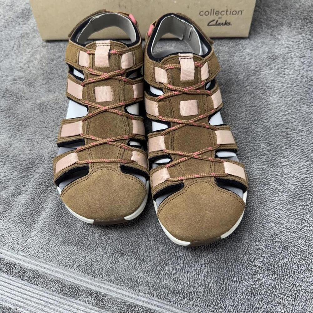 NIB Clarks Women's 5.5 Solan Sail Sandals Dark Tan Combi Hiking Beach Gorpcore